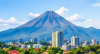 A volcano above the city